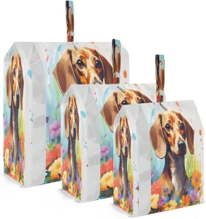 Colorful Flowers Dachshund Compression Packing Cubes Large Travel Packing Cubes Luggage Organizers for Suitcases Travel Bag for Carry on Suitcases