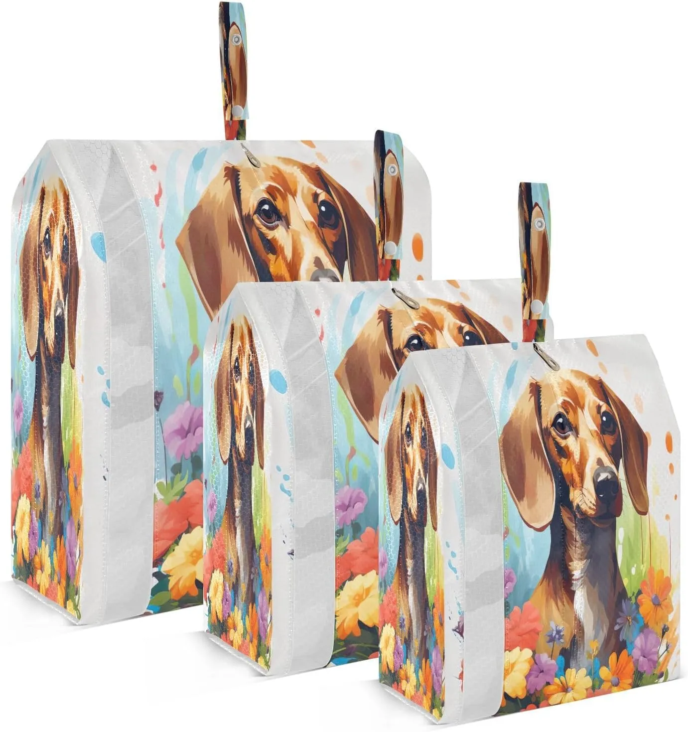 Colorful Flowers Dachshund Compression Packing Cubes Large Travel Packing Cubes Luggage Organizers for Suitcases Travel Bag for Carry on Suitcases