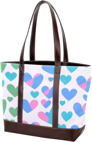 Colorful Love-1459 Tote Bags Durable Leather Canvas Purses and Handbags for Women Top Handle Shoulder Satchel Hobo Bags