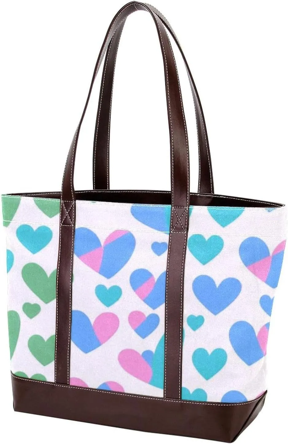 Colorful Love-1459 Tote Bags Durable Leather Canvas Purses and Handbags for Women Top Handle Shoulder Satchel Hobo Bags