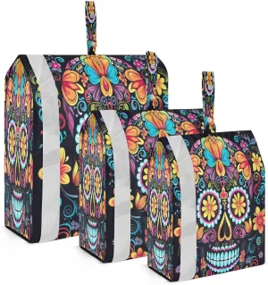 Colorful Sugar Skull Compression Packing Cubes Suitcase Organizer Bags Set for Travel Cubes for Carry on Suitcases