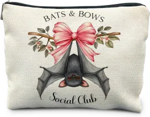 Coquette Halloween Pink Bow Bat Cosmetic Bag - Gothic & Horror Gifts for Women