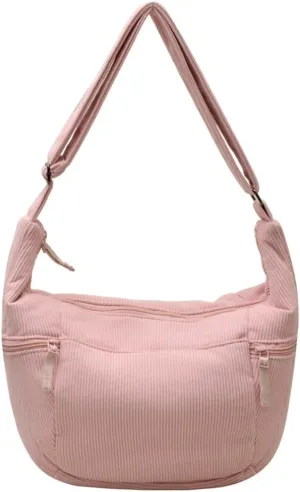 Corduroy Crossbody Bag for Women Lightweight Underarm Shoulder Purse Trendy Crescent Sling Hobo Bags Cute Tote Handbag