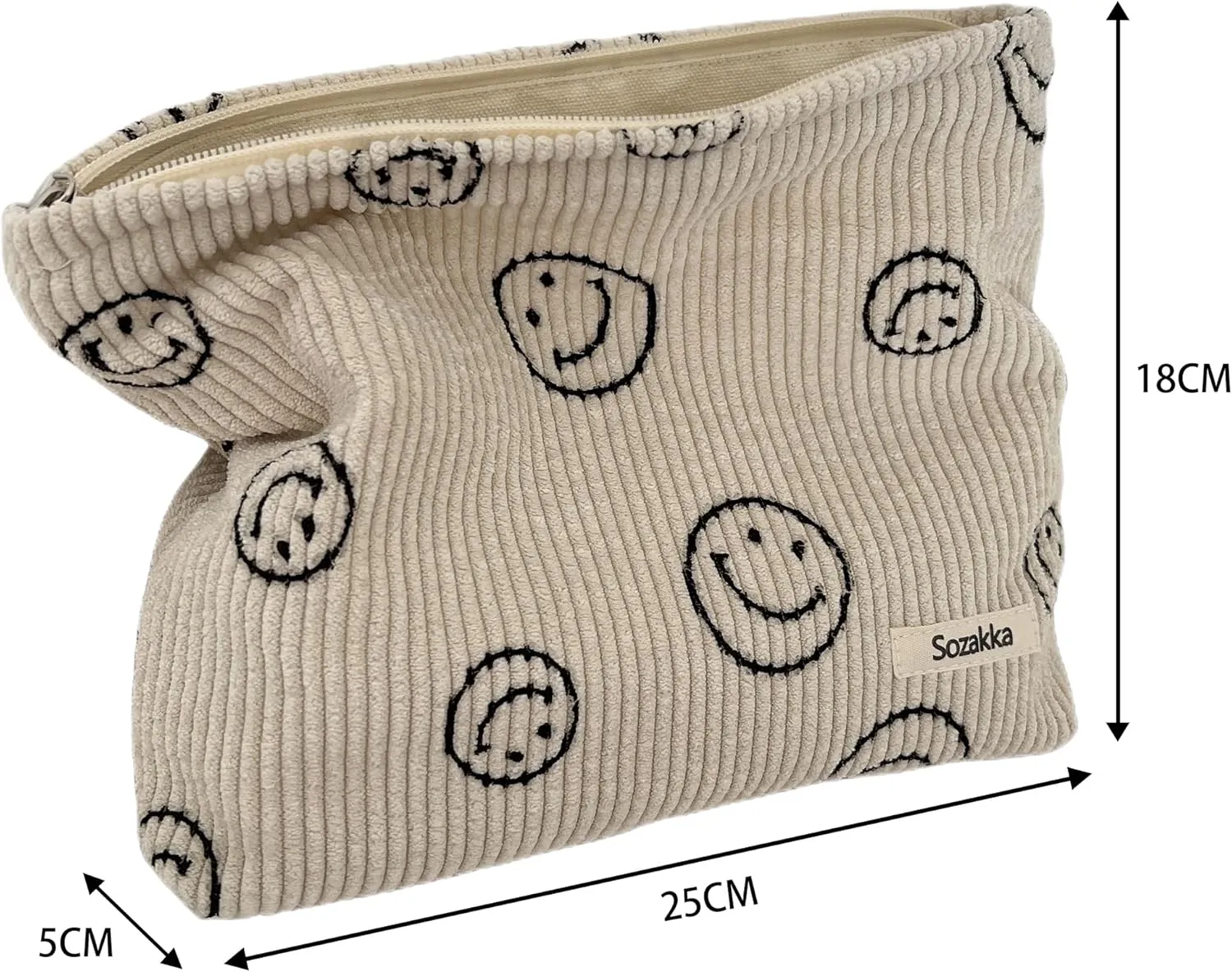 Cosmetic Bags for Women - Corduroy Cosmetic Bag Aesthetic Women Handbags Purses Smile Dots Makeup Organizer Storage Makeup Bag Girls Case Bags (Beige)