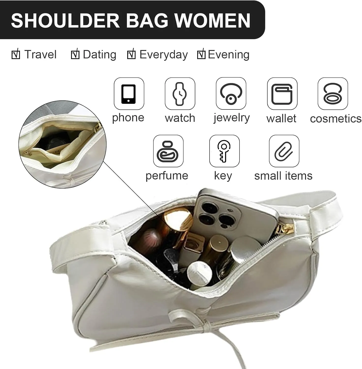 Crescent Shoulder Bags for Women,Small Hobo Tote Handbag,Crescent Bag,Clutch Purse Underarm Bag with Zipper Closure
