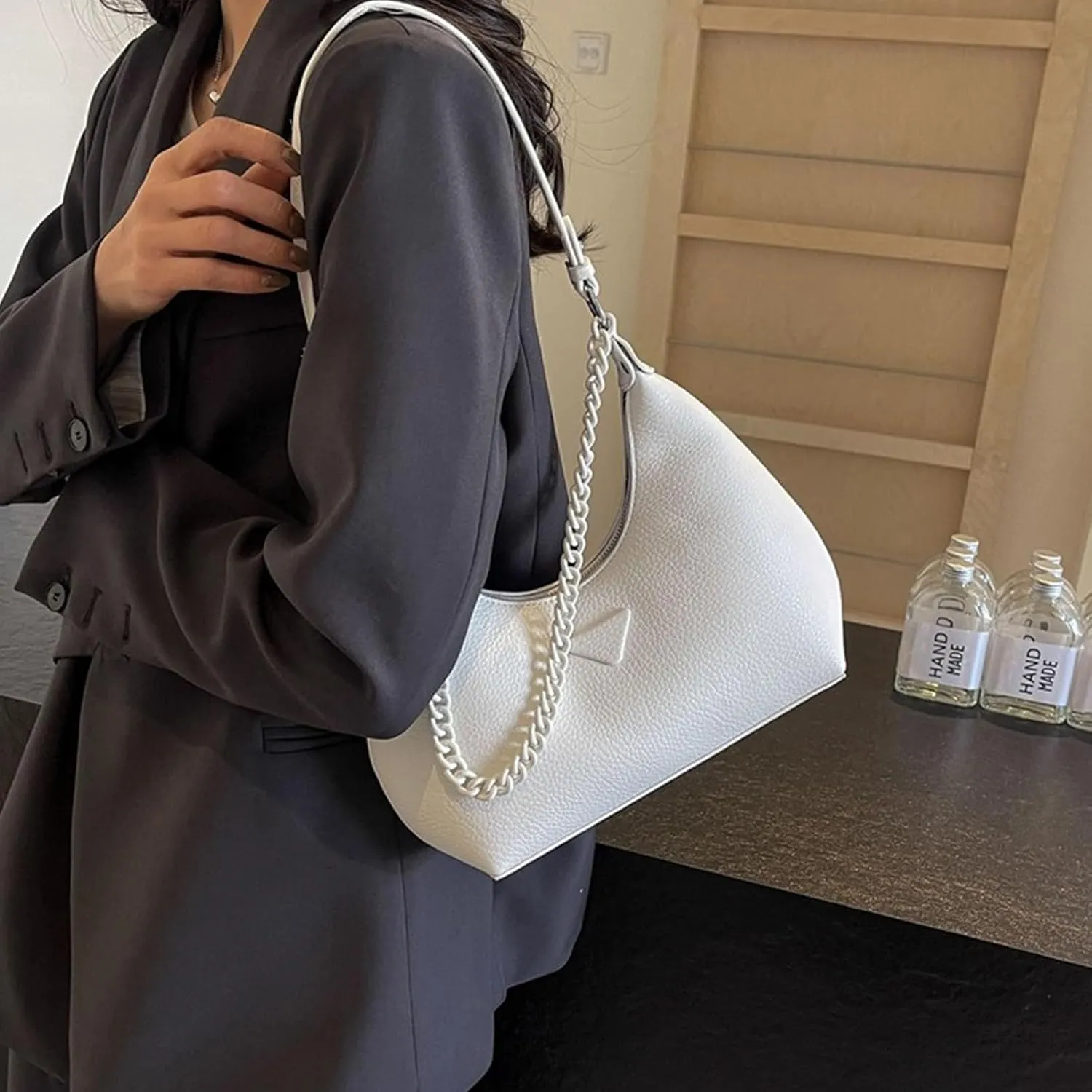 Crescent Shoulder Bags for Women,Small Hobo Tote Handbag,Crescent Bag,Clutch Purse Underarm Bag with Zipper Closure