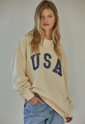 Crew Neck USA Sweatshirt - Cream