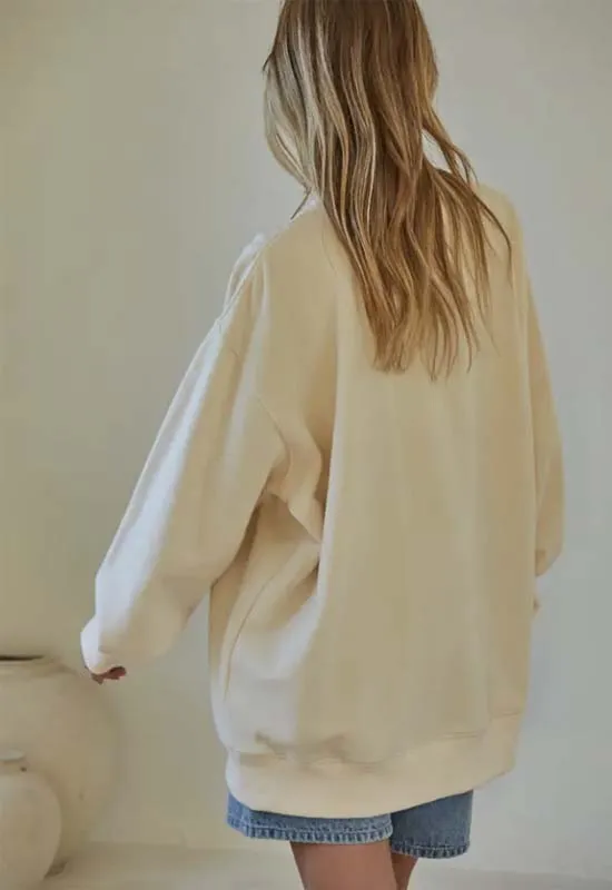 Crew Neck USA Sweatshirt - Cream