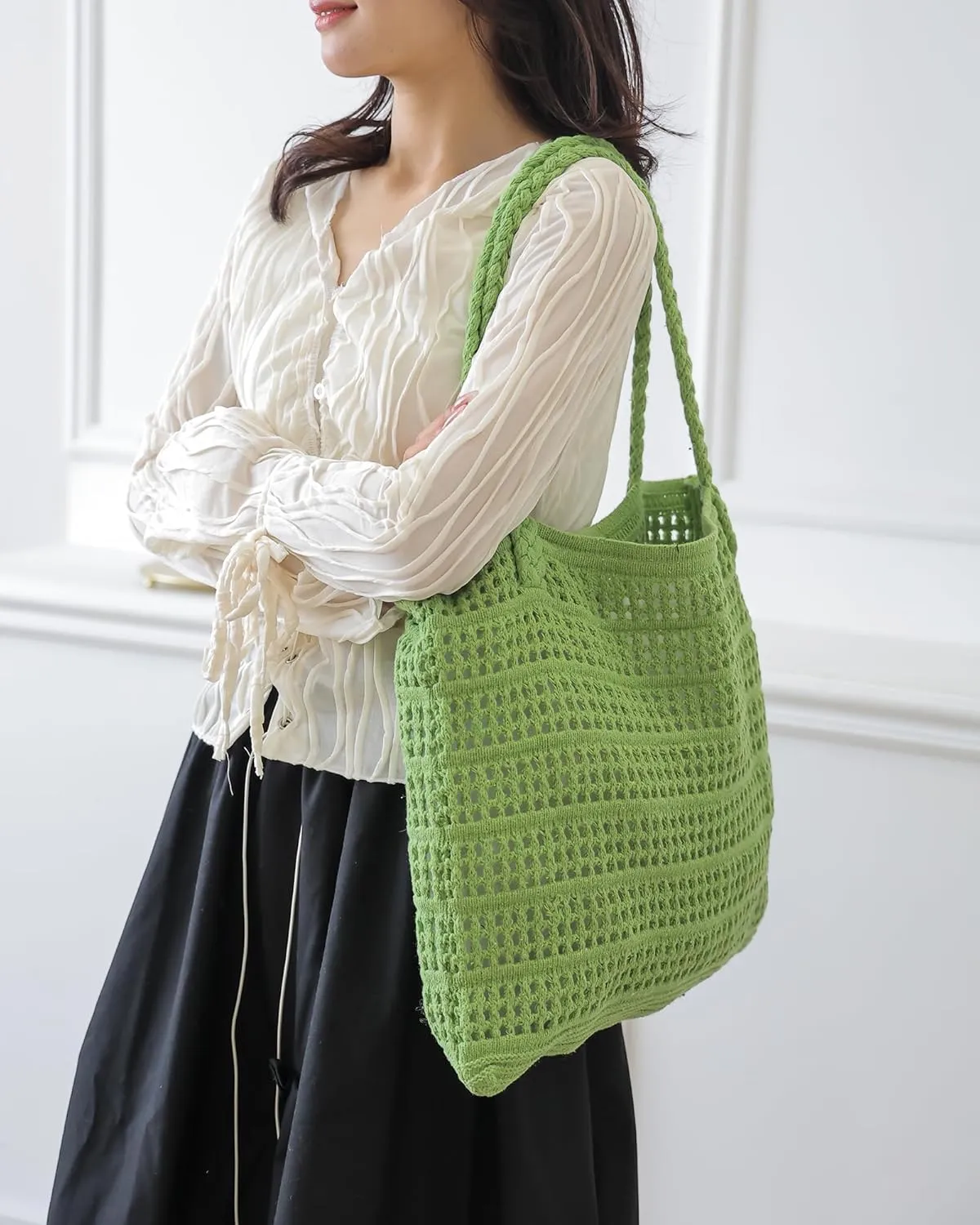 Crochet Bags for Women Summer Beach Tote Bag Large Capacity Shoulder Bag Aesthetic Hobo Bag Knit Bag Hippie Bag