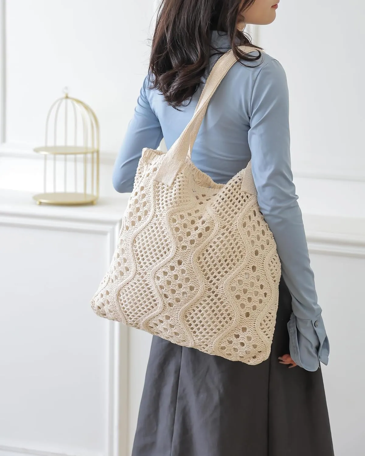 Crochet Bags for Women Summer Beach Tote Bag Large Capacity Shoulder Bag Aesthetic Hobo Bag Knit Bag Hippie Bag