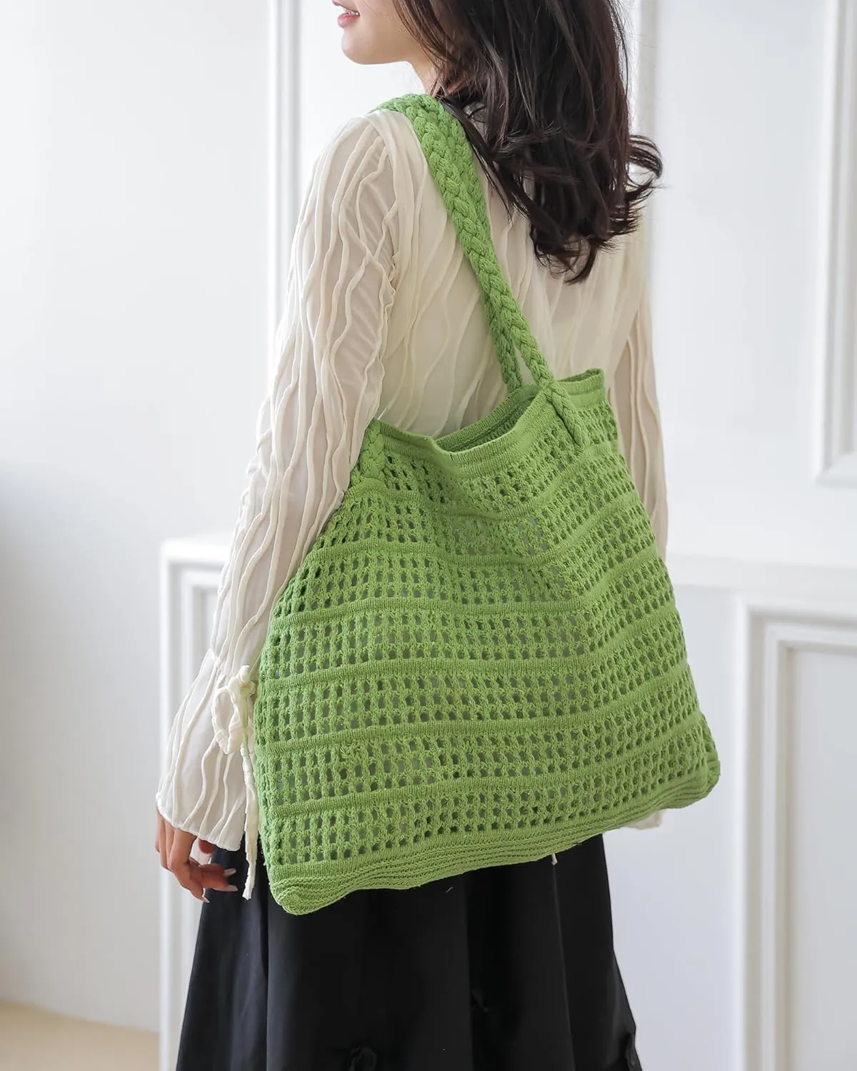 Crochet Bags for Women Summer Beach Tote Bag Large Capacity Shoulder Bag Aesthetic Hobo Bag Knit Bag Hippie Bag