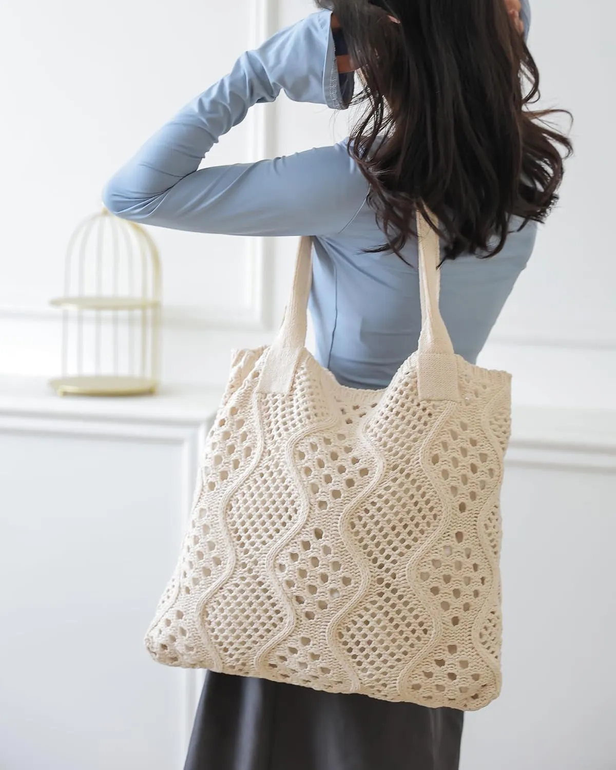 Crochet Bags for Women Summer Beach Tote Bag Large Capacity Shoulder Bag Aesthetic Hobo Bag Knit Bag Hippie Bag