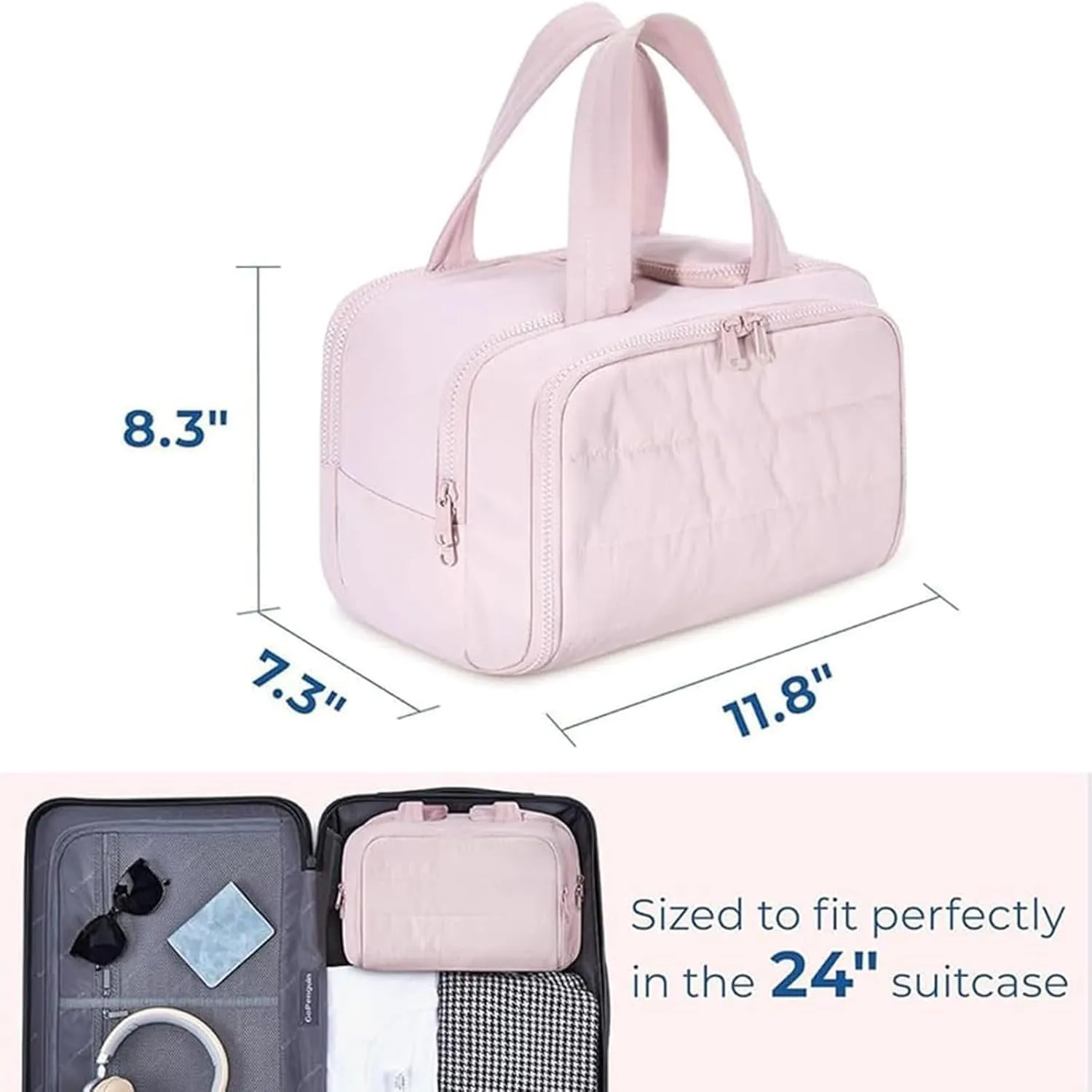 Curetoaway Travel Cosmetic Bag, Cureaway Large Capacity Wide-Open Travels Cosmetic Bag, Compact Travel Toiletry Bags, with 4 Compartments and Dry-Wet Separation (Gray)