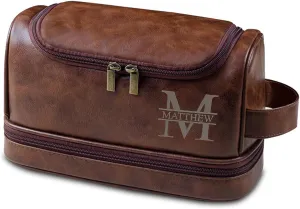 Customizable Toiletry Bag for Mens, Personalized Leather Travel Toiletries Bags Custom Name Gifts Christmas Birthday Anniversary Present for Men Him Boyfriend Groomsmen
