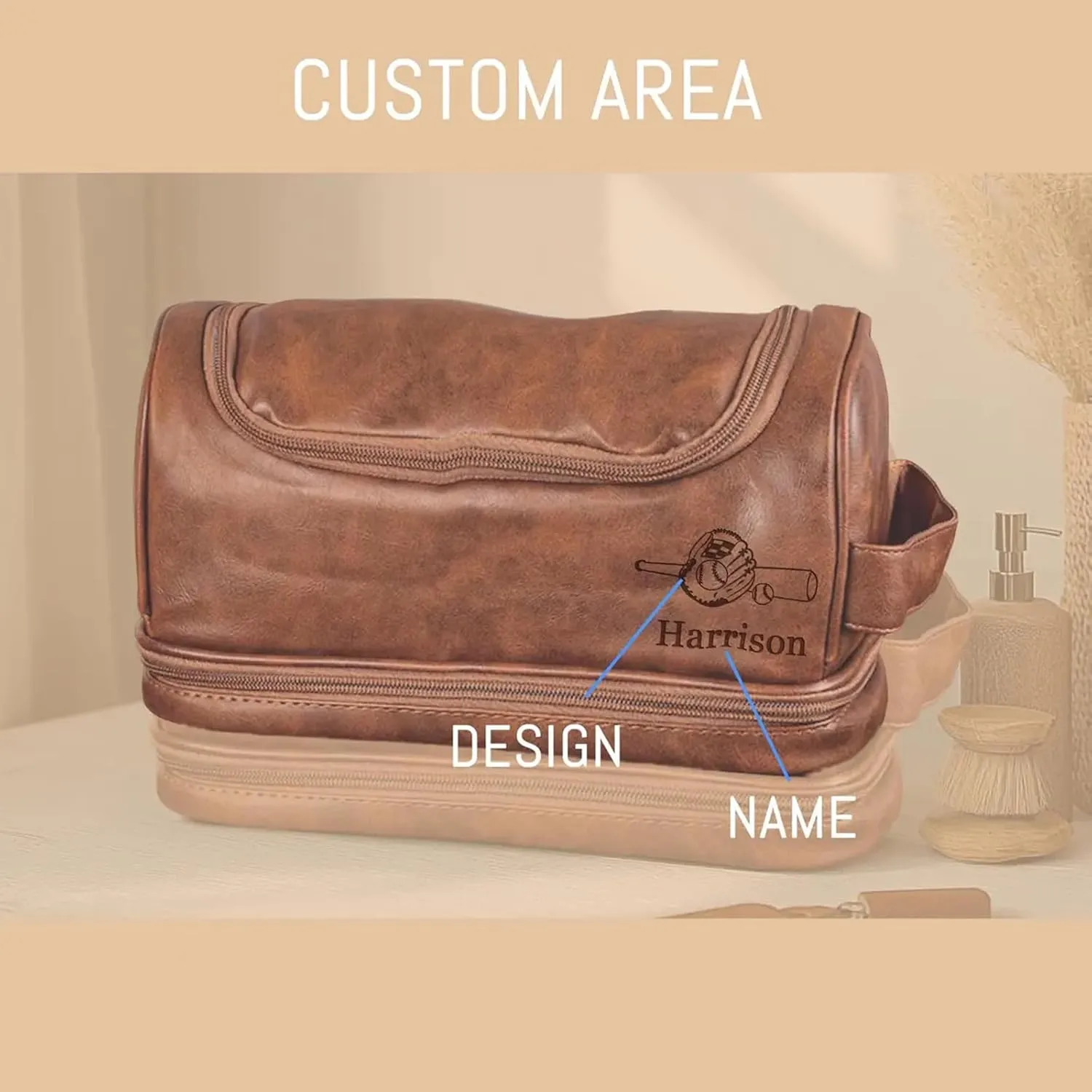 Customizable Toiletry Bag for Mens, Personalized Leather Travel Toiletries Bags Custom Name Gifts Christmas Birthday Anniversary Present for Men Him Boyfriend Groomsmen