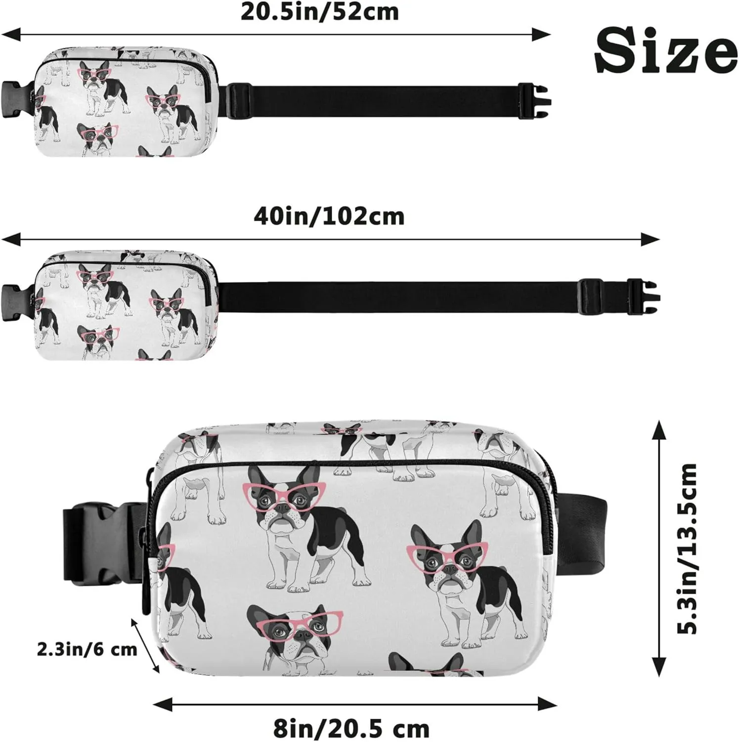 Customized Cartoon French Bulldog Fanny Pack for Women Bright Colored Large Hip Belt Bag Waterproof Waist Pouch for Women