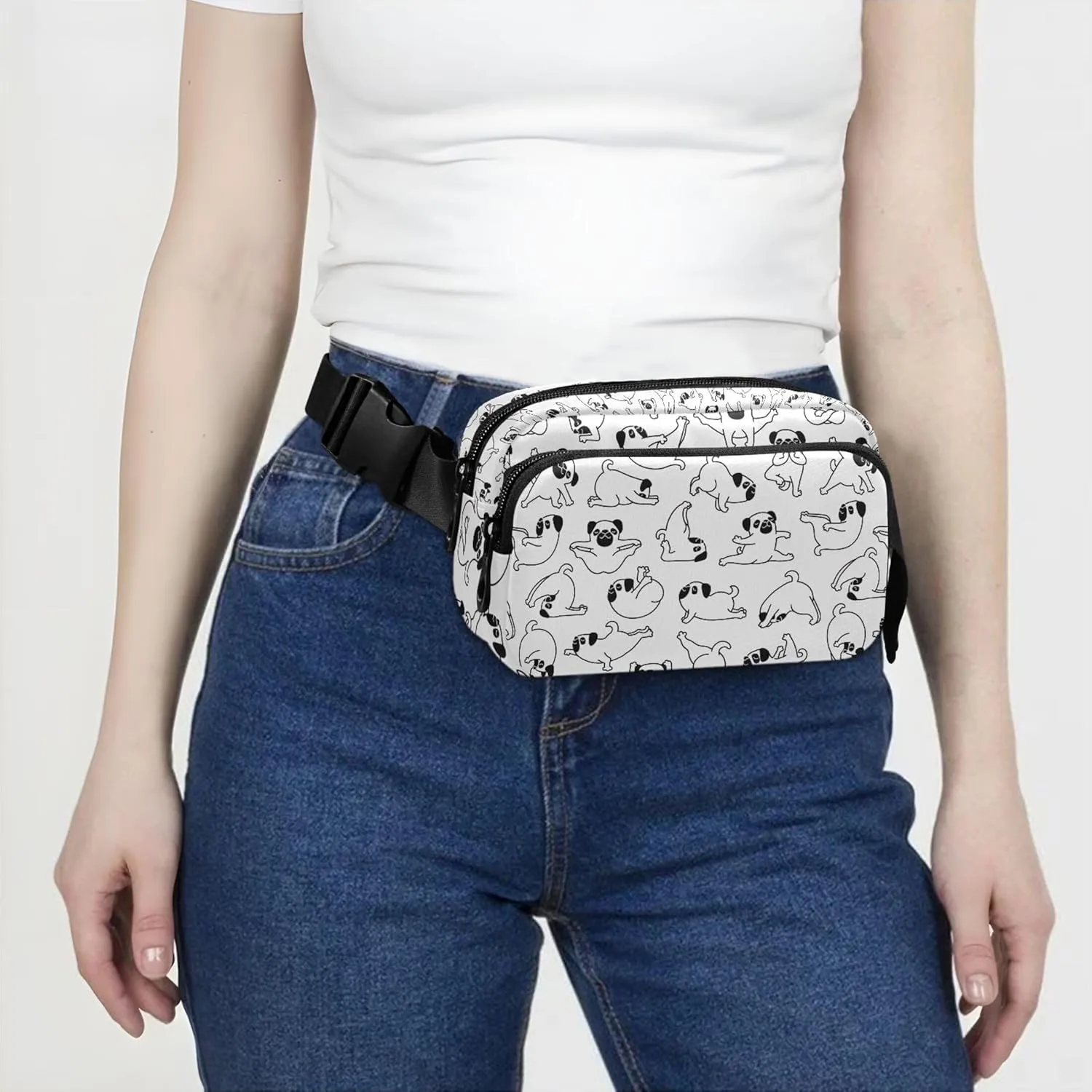Customized Cartoon Puppy Dog Waterproof Fanny Packs for Women Hip Pack Belt Pouch Funny Travel Waist Pack for Men