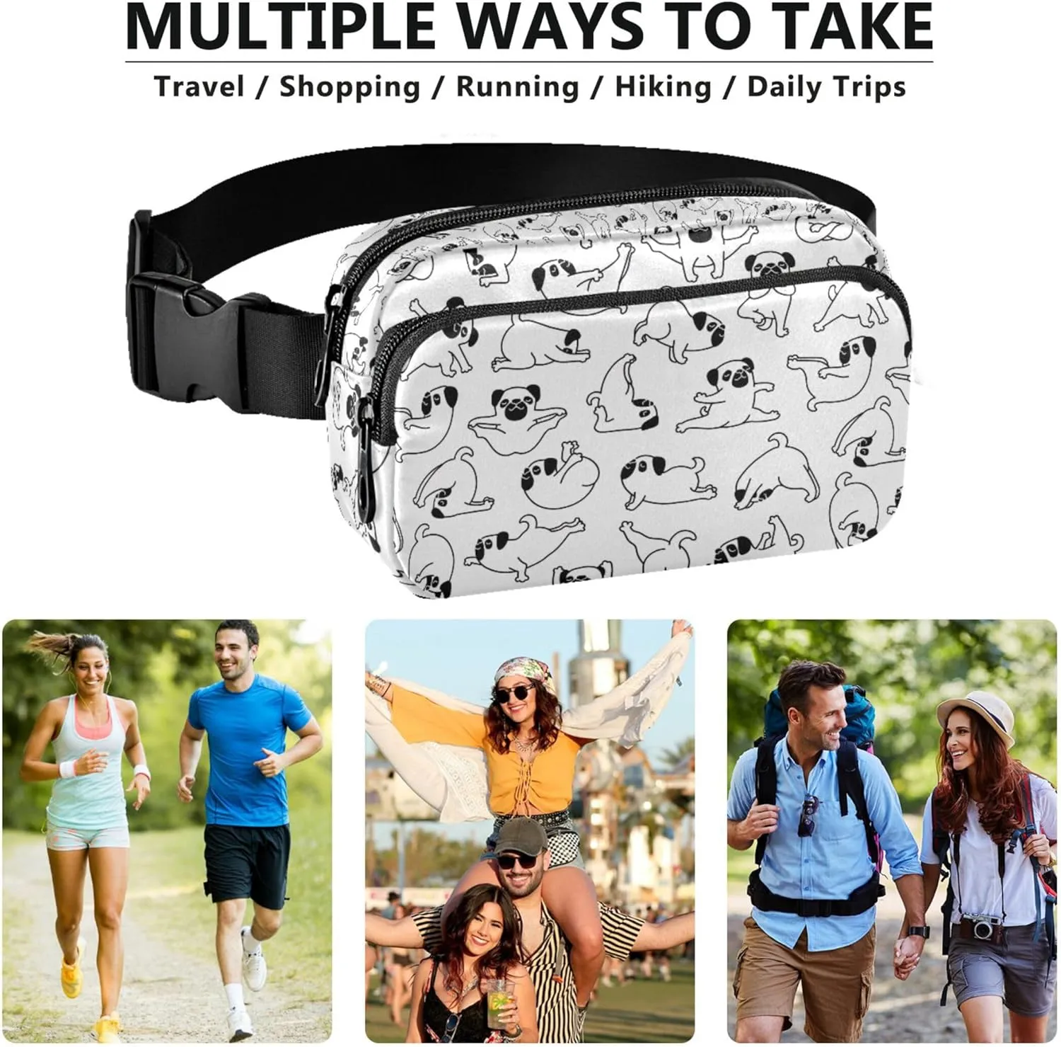 Customized Cartoon Puppy Dog Waterproof Fanny Packs for Women Hip Pack Belt Pouch Funny Travel Waist Pack for Men