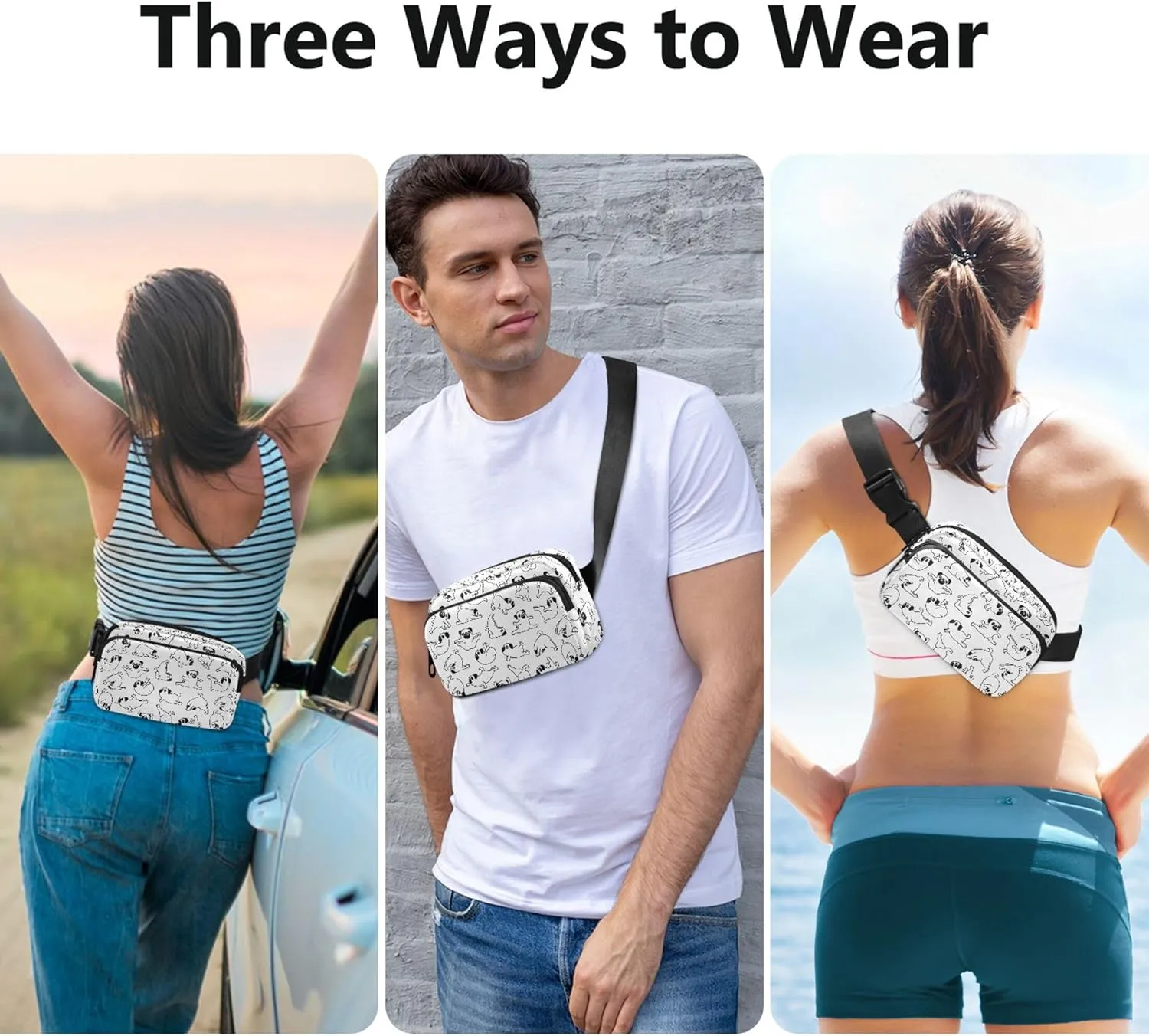 Customized Cartoon Puppy Dog Waterproof Fanny Packs for Women Hip Pack Belt Pouch Funny Travel Waist Pack for Men