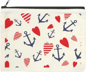 Cute Anchor With A Red Heart Makeup Bag for Purse Canvas Waterproof Cosmetic Bags for Women Zipper Travel Toiletry Makeup Bags