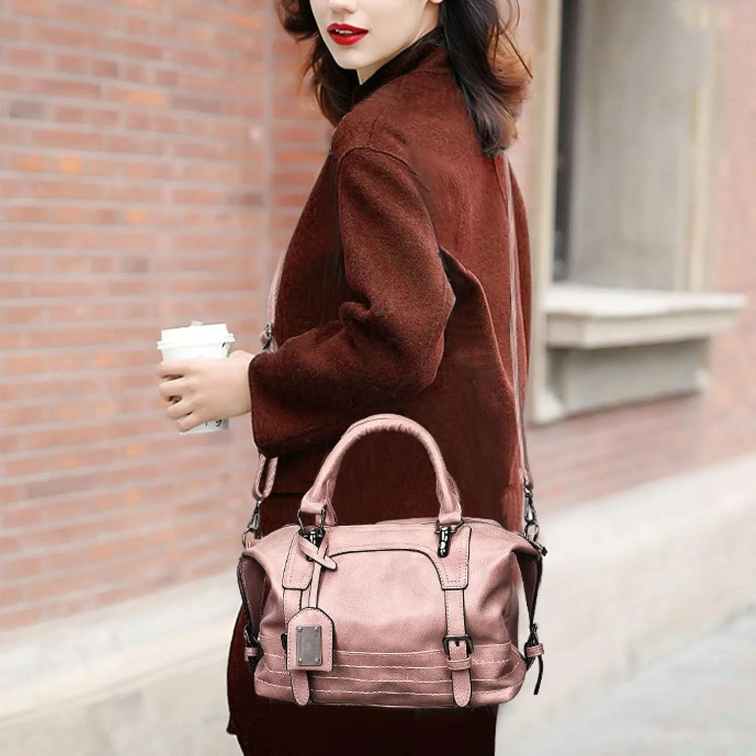 Cute and Unique Pink Shopping Shoulder Bags for Women, Lightweight Leather Handbag, Everyday Travel Hobo Bag