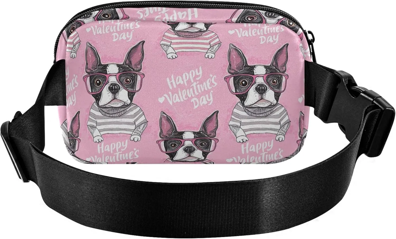 Cute Boston Terrier Striped Heart Fanny Pack for Women Waterproof Hip Bag Belt Purse Cute Travel Waist Pouch