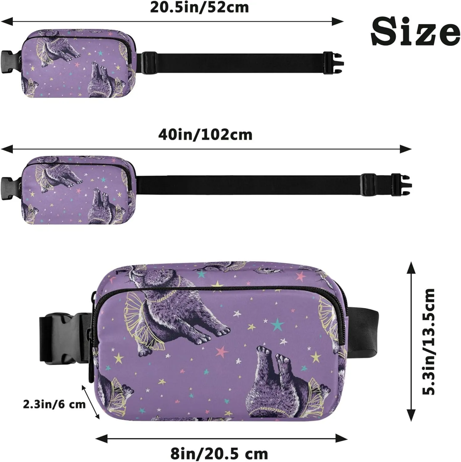Cute Bunny Purple Fanny Packs for Women Belt Bag Hip Pack Waterproof Colorful Crossbody Waist Purse