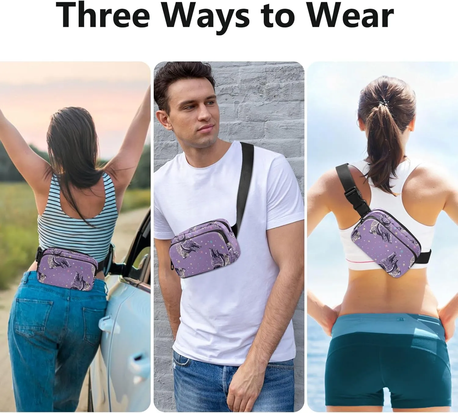 Cute Bunny Purple Fanny Packs for Women Belt Bag Hip Pack Waterproof Colorful Crossbody Waist Purse