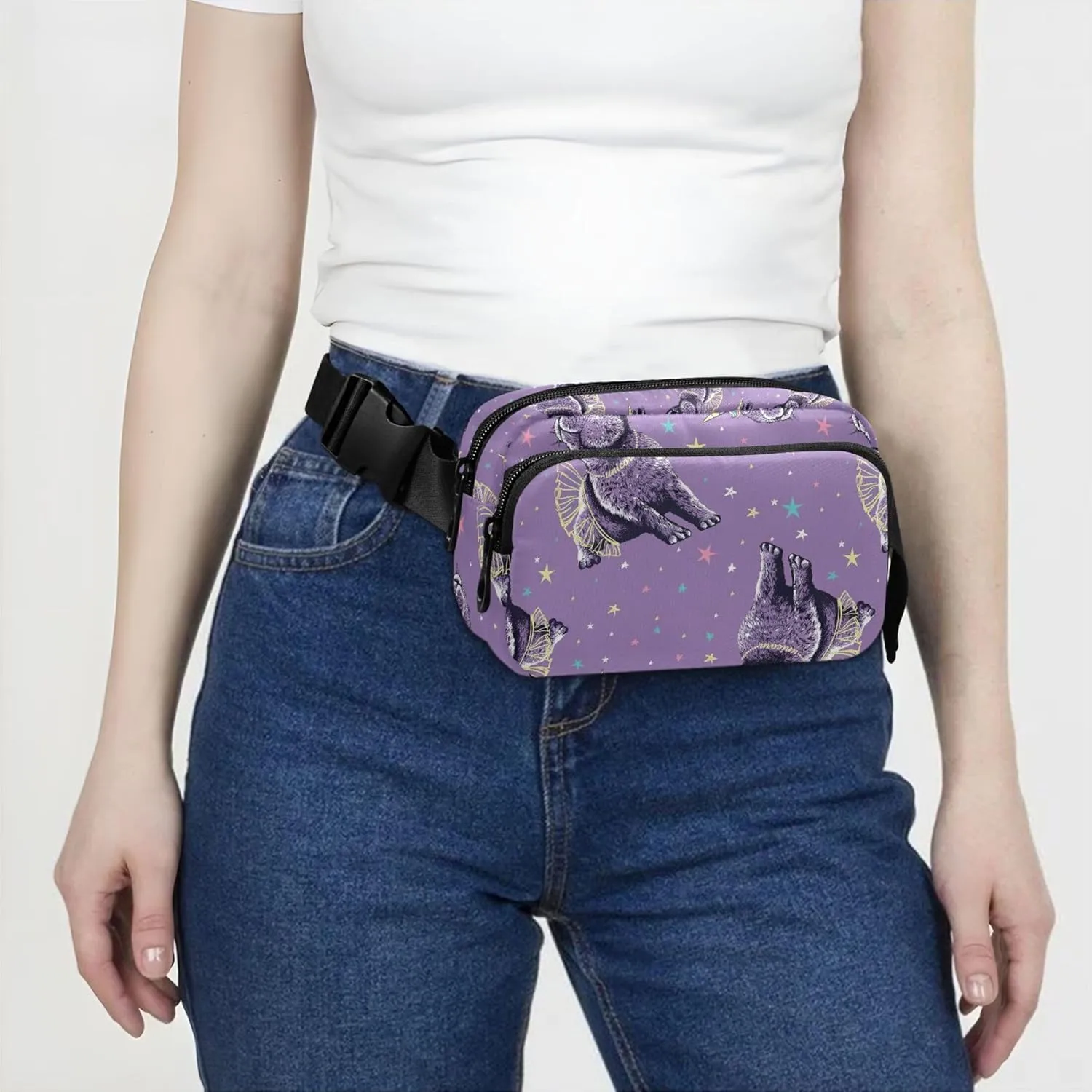 Cute Bunny Purple Fanny Packs for Women Belt Bag Hip Pack Waterproof Colorful Crossbody Waist Purse