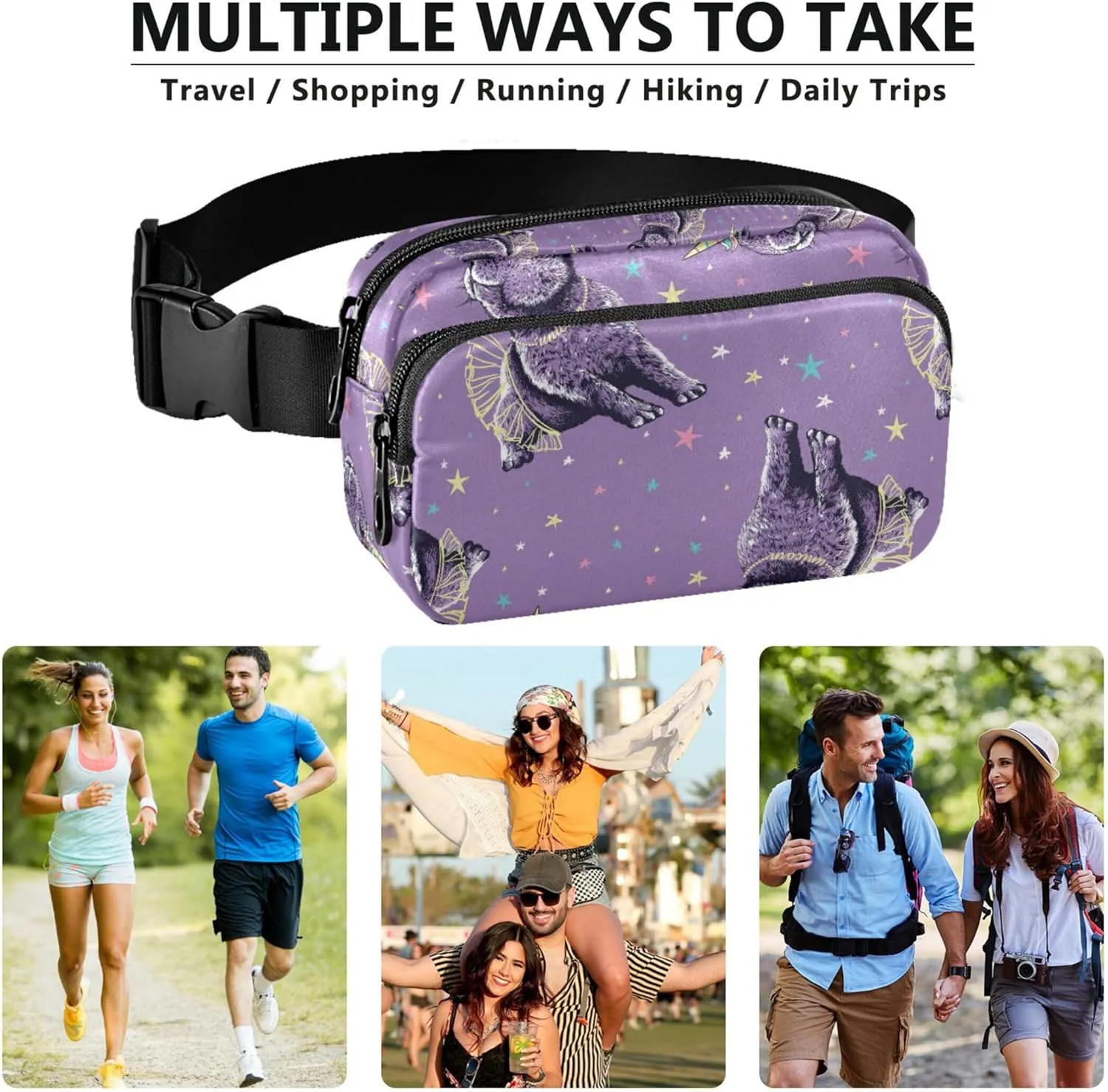 Cute Bunny Purple Fanny Packs for Women Belt Bag Hip Pack Waterproof Colorful Crossbody Waist Purse