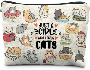 Cute Cat Makeup Bag - Just A Girl Who Loves Cats Cosmetic & Toiletry Bag