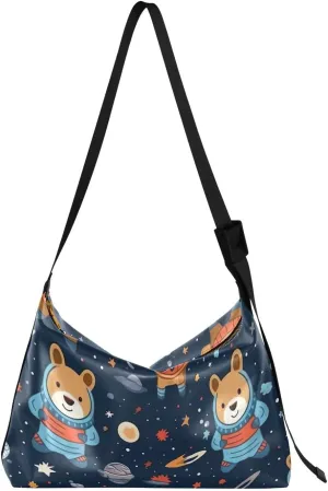 Cute Space Bear Tote Bag for Women Large Hobo Bags Crossbody Bag Shoulder Hobo Bags with Adjustable Strap for Girl