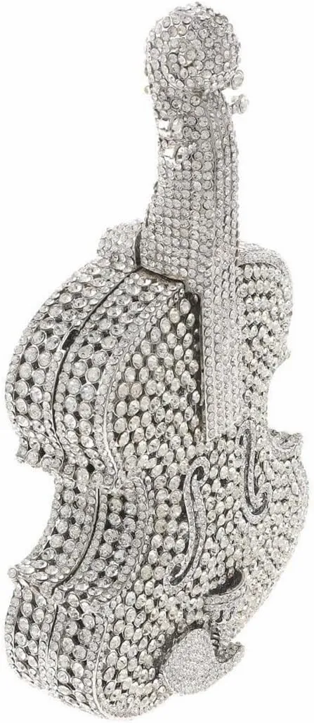 Cute Violin Rhinestone Evening Bag Chic Crystal Handbag Diamond Clutch Purse for Women Party Prom Banquet, Gold