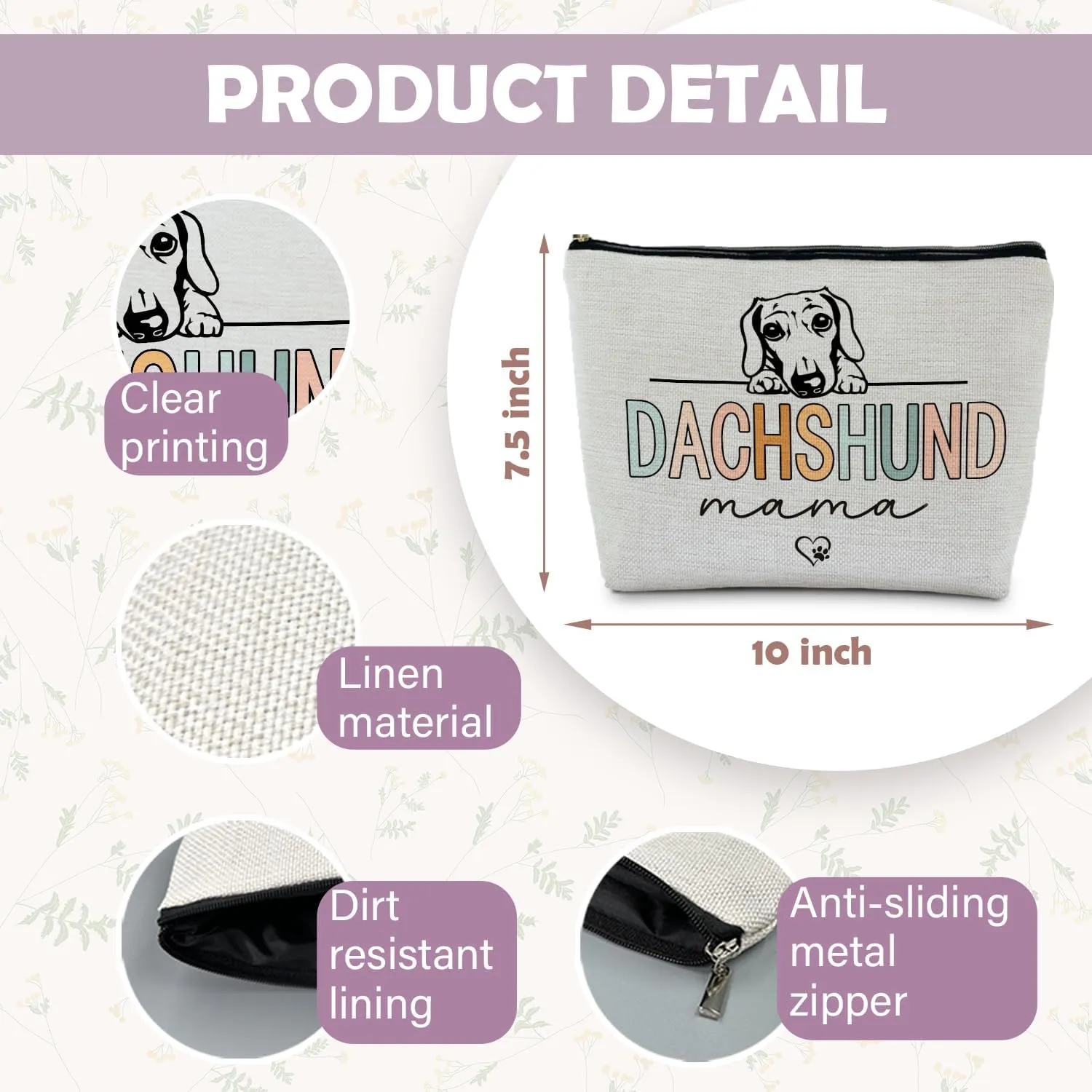 dachshund makeup bag, dachshund gifts for women, gifts for dachshund lovers, dachshund mama cosmetic bag makeup pouch