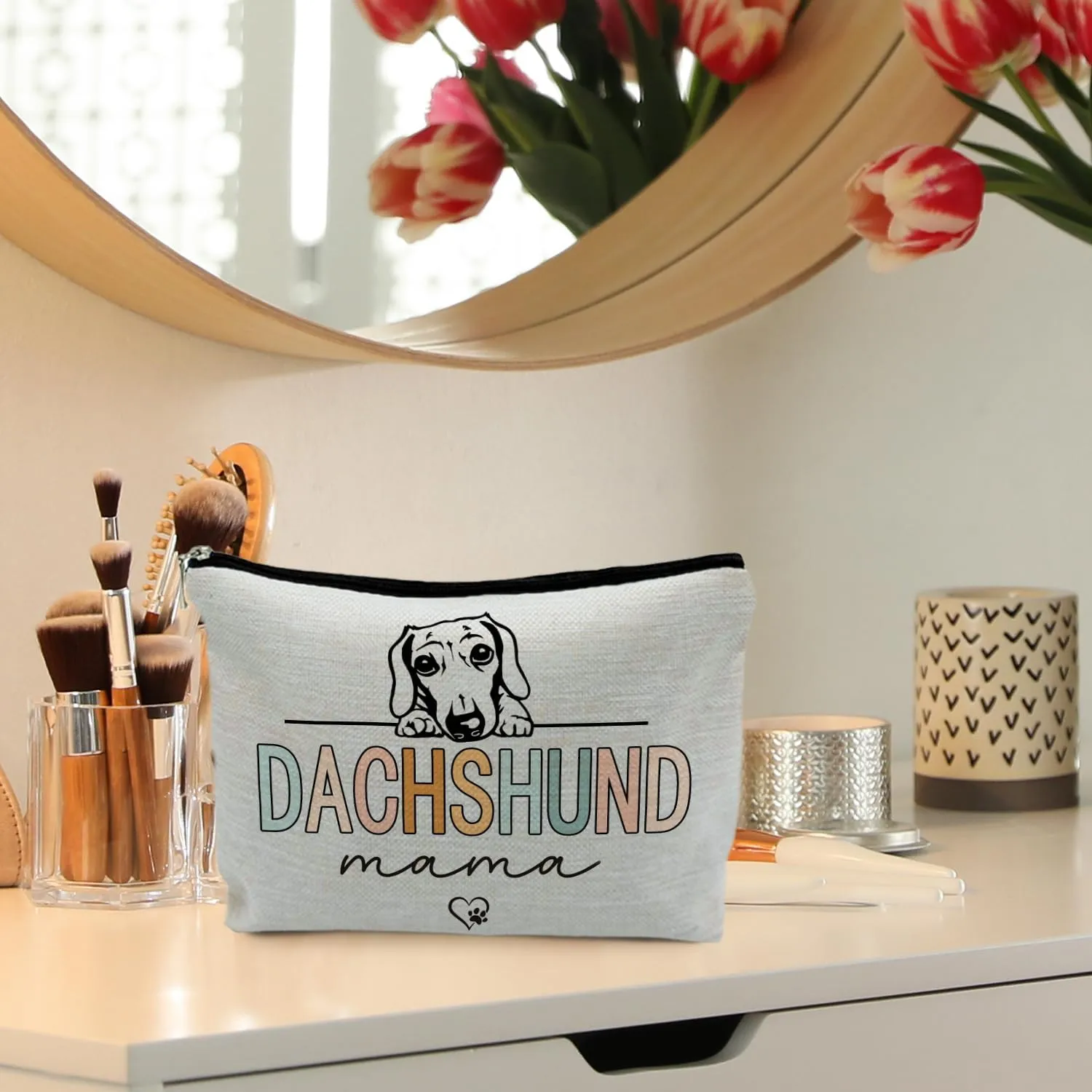dachshund makeup bag, dachshund gifts for women, gifts for dachshund lovers, dachshund mama cosmetic bag makeup pouch