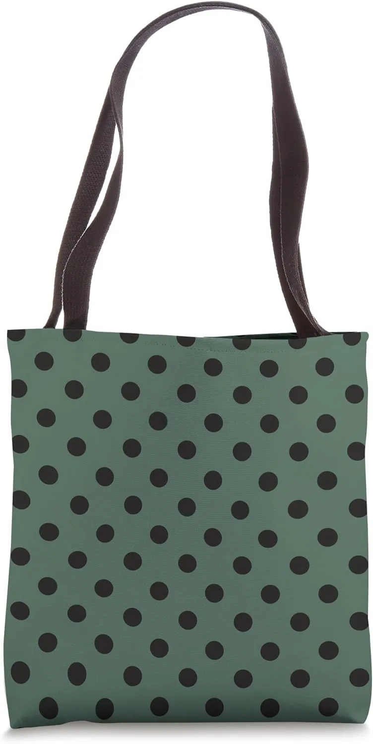Dark Green Black Big Polka Dot Vintage Boho Aesthetic Preppy Tote Bag