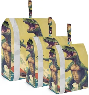 Dinosaur Surfing Packing Cubes Set of 3, Lightweight Travel Luggage Organizers Foldable Bags for Easy Packing and Organization