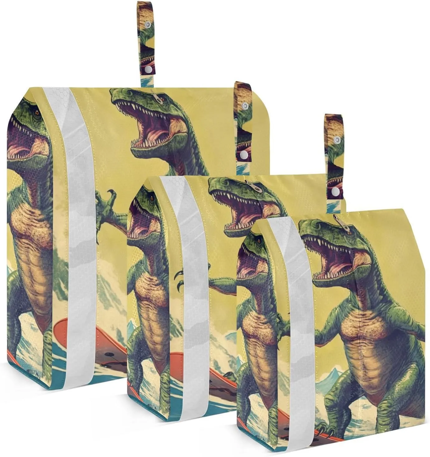 Dinosaur Surfing Packing Cubes Set of 3, Lightweight Travel Luggage Organizers Foldable Bags for Easy Packing and Organization