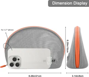 DOB SEHCS Small Mesh Makeup Bag for Purse Thickened Mesh Cosmetic Bags with Colored Zipper Women Cute Mini Toiletry Pouch for Travel, Daily Accessories Organizer Pencil Case, Grey, Semi-circular