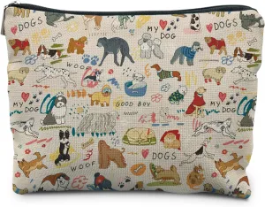 Dog Makeup Bag - Gifts for Dog Lovers, Mom, and Owners - Cute Puppy Doodle Cosmetic Toiletry Bag