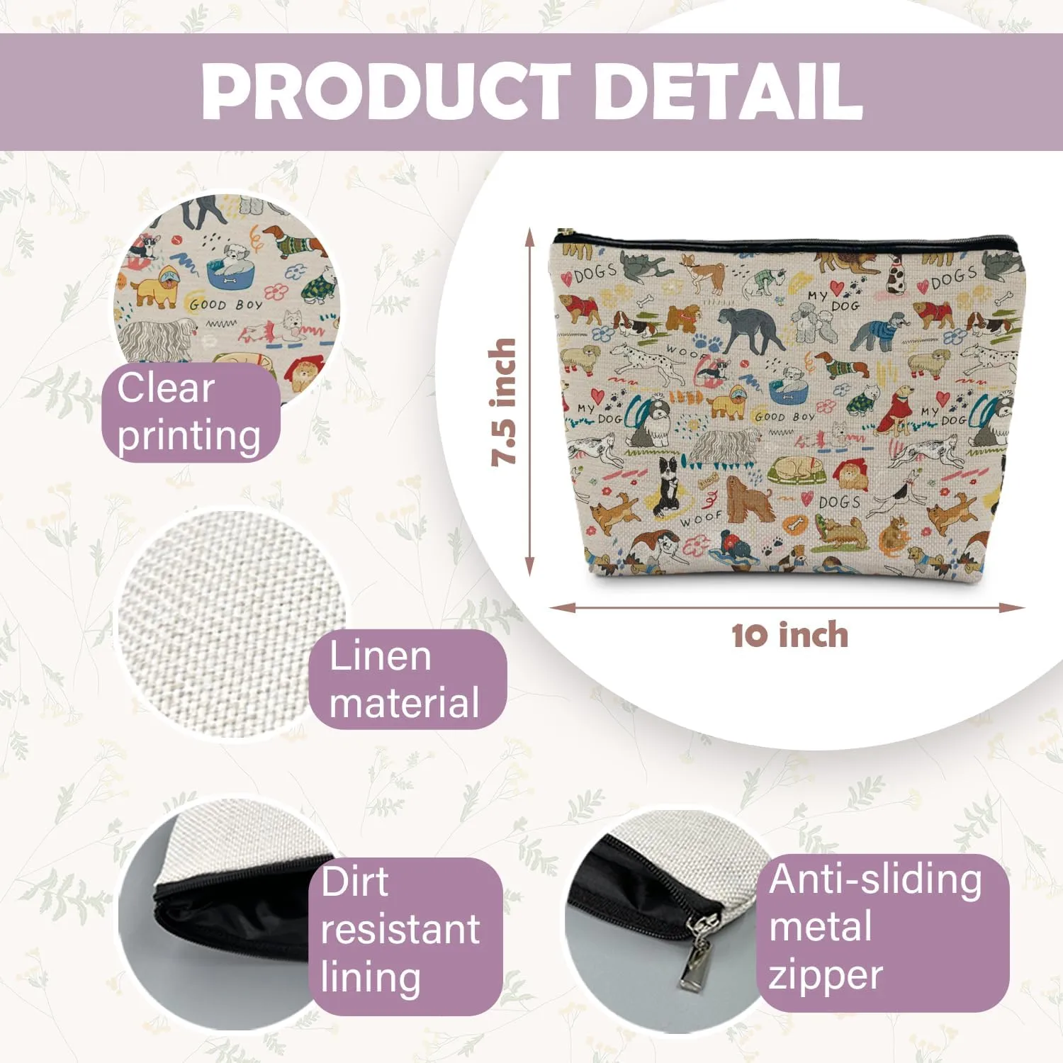 Dog Makeup Bag - Gifts for Dog Lovers, Mom, and Owners - Cute Puppy Doodle Cosmetic Toiletry Bag