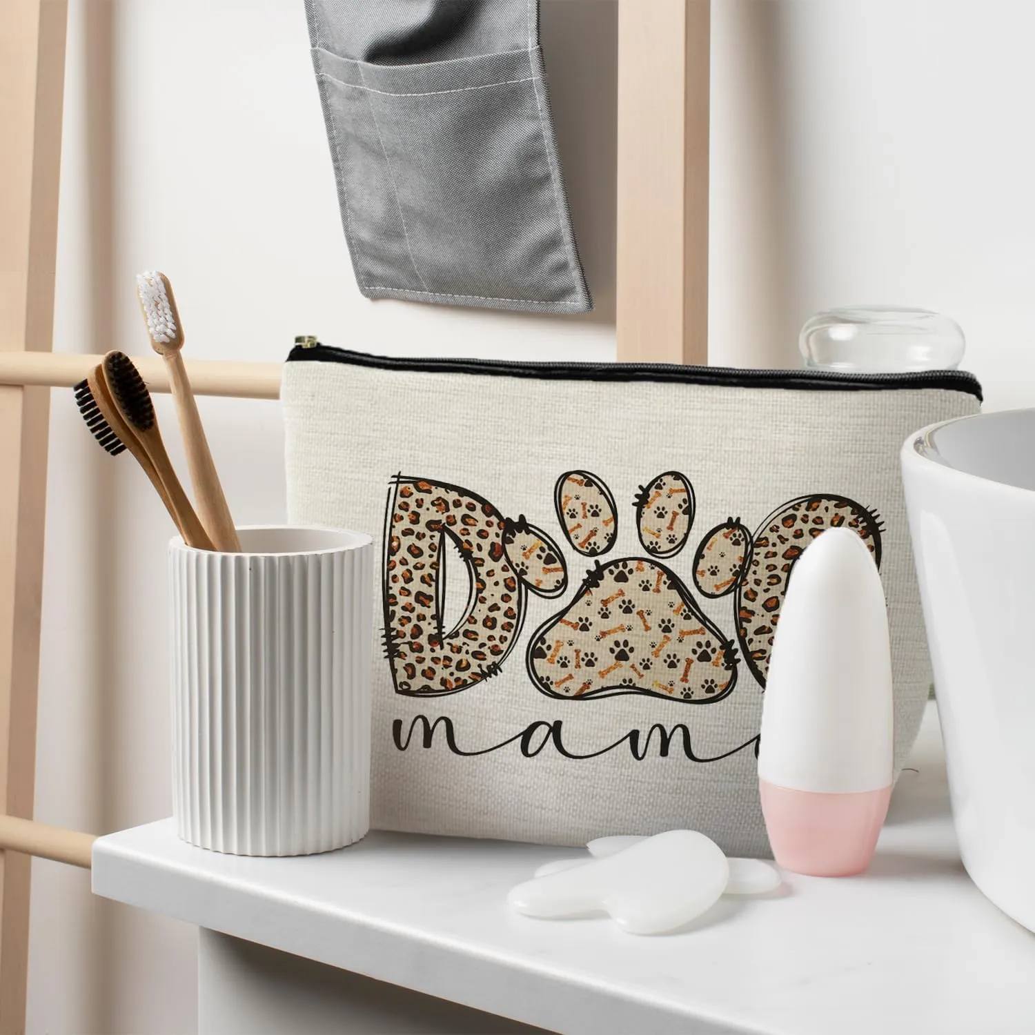 Dog Mom Gifts - Dog Paw Print Cosmetic Bag Toiletry Bag for Women & Dog Lovers