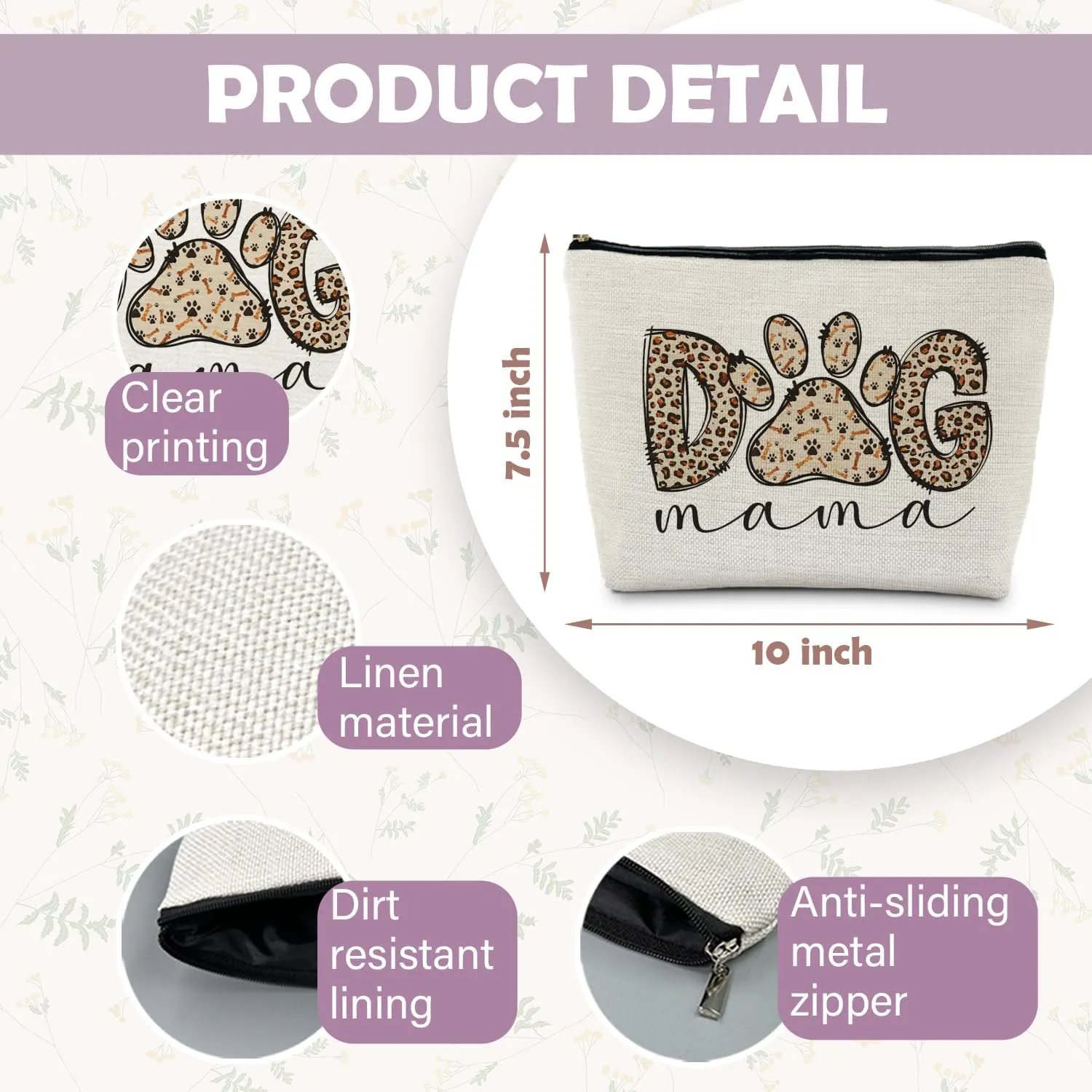 Dog Mom Gifts - Dog Paw Print Cosmetic Bag Toiletry Bag for Women & Dog Lovers