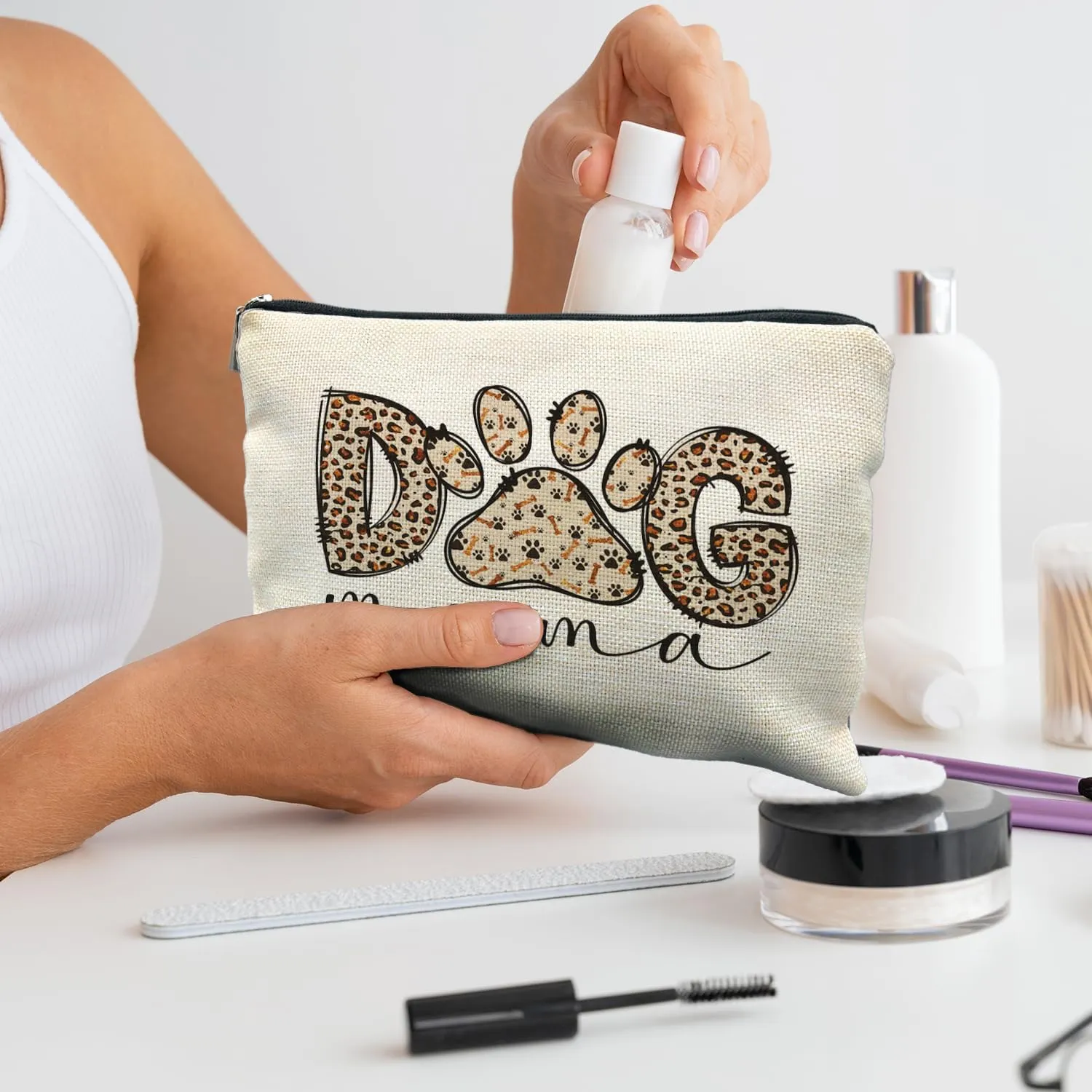 Dog Mom Gifts - Dog Paw Print Cosmetic Bag Toiletry Bag for Women & Dog Lovers