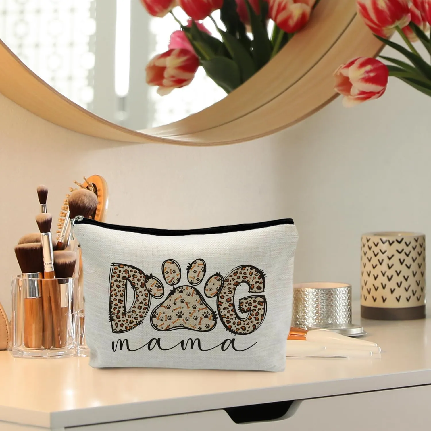 Dog Mom Gifts - Dog Paw Print Cosmetic Bag Toiletry Bag for Women & Dog Lovers
