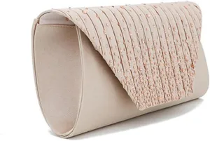 Elegant Satin Rhinestone Evening Handbag Classic Magnetic Snap Clutch Purse for Weddings Parties Dinners Apricot Accessory for Special Occasions