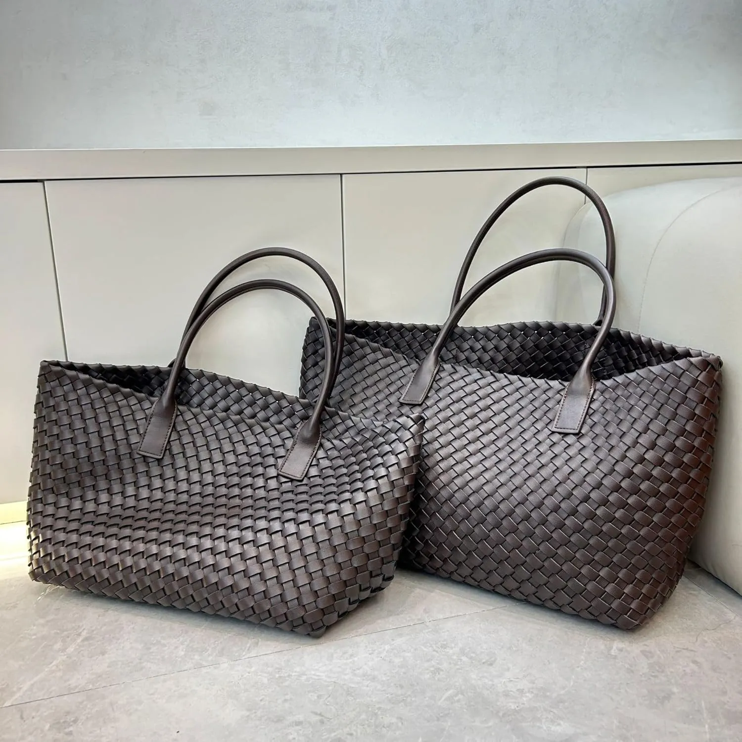 Elegant Woven Leather Tote Large Capacity Shopper Bag, Perfect Travel Handbag & Stylish Purses Women Tote Bag