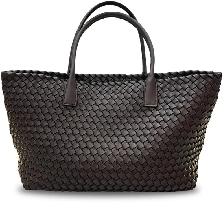Elegant Woven Leather Tote Large Capacity Shopper Bag, Perfect Travel Handbag & Stylish Purses Women Tote Bag