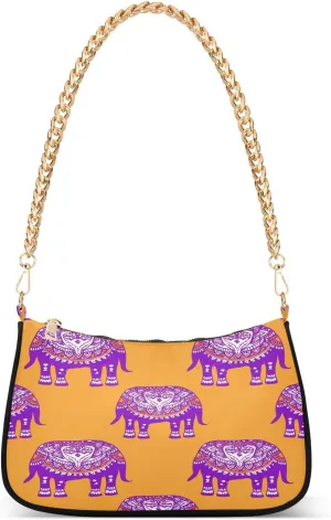 Elephants Vibrant Purple Orange Mini Clutch Purses for Women, Cute Hand Bag