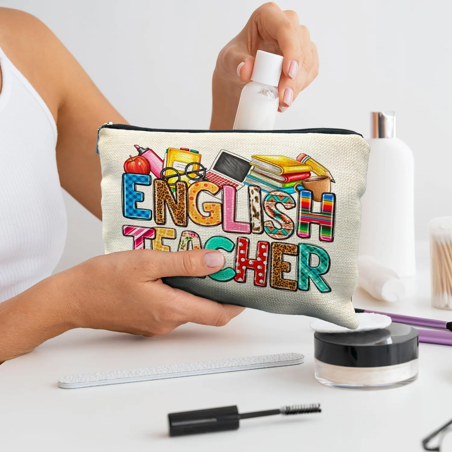English Teacher Makeup Bag, English Teacher Gifts for Women, Teacher Appreciation Gifts, Gifts for English Teachers Cosmetic Bag Makeup Pouch
